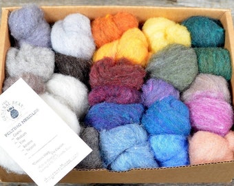 Heathered Color pack, Needle Felting Wool with Needles, 23 Colors of Wool Plus Cream