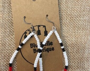 white black and red glass bead earrings