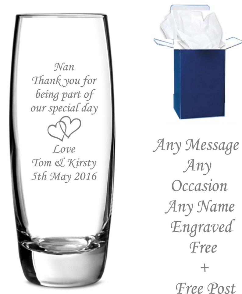personalised engraved vase birthday gifts, mothers day gift, gifts for mom, mum, nan, grandma image 2