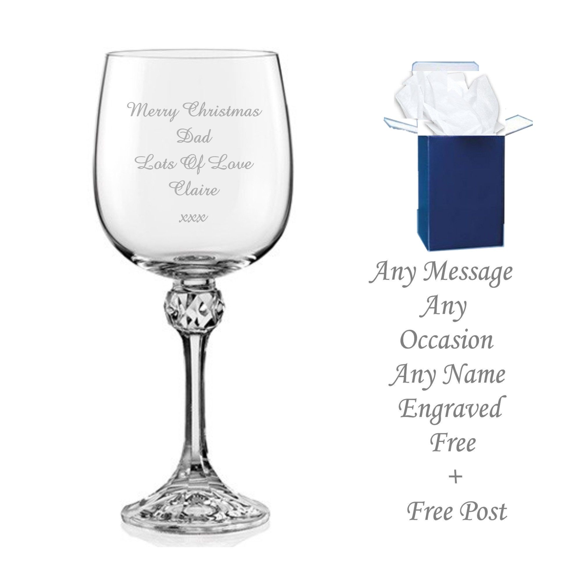 Personalised Engraved Crystal Wine Glass Engraved Christmas Etsy