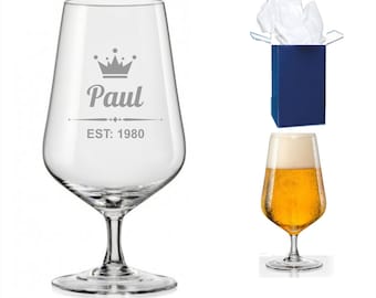 Personalised Engraved Stemmed Beer Lager  Glass Birthday Gifts, Gifts for Her, Gifts for Him, Any Name, Any Year