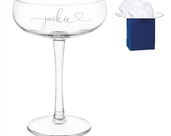 Personalised Engraved Champagne Coupe Glass: Martini, Margarita, Mojito