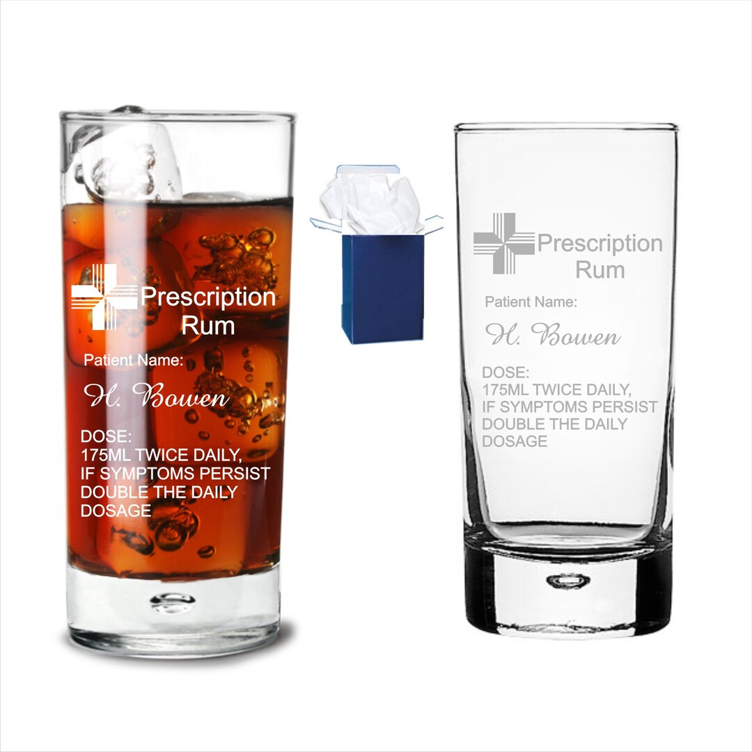Personalised Etched Rum Glass Prescription Rum Novelty Engraved Rum
