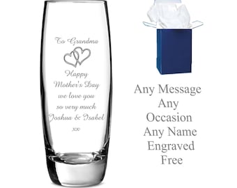 personalised engraved vase birthday gifts, mothers day gift, gifts for mom, mum, nan, grandma
