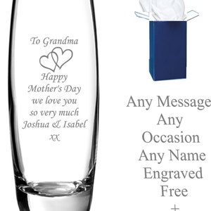 personalised engraved vase birthday gifts, mothers day gift, gifts for mom, mum, nan, grandma Small 18cm