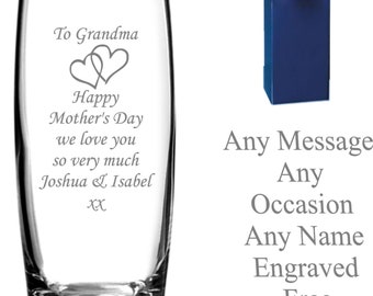 personalised engraved vase birthday gifts, mothers day gift, gifts for mom, mum, nan, grandma