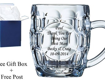 Personalised Engraved Pint Tankard Glass Best Man Pint Christmas Birthday Gift 