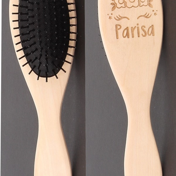 Engraved personalised wooden hairbrush unicorn design