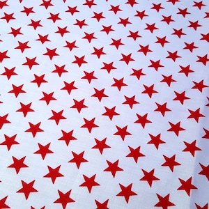 Red Stars on White Poly Cotton Fabric 58&quot; By The Yard American Star Spangled Fabric Small Red Stars