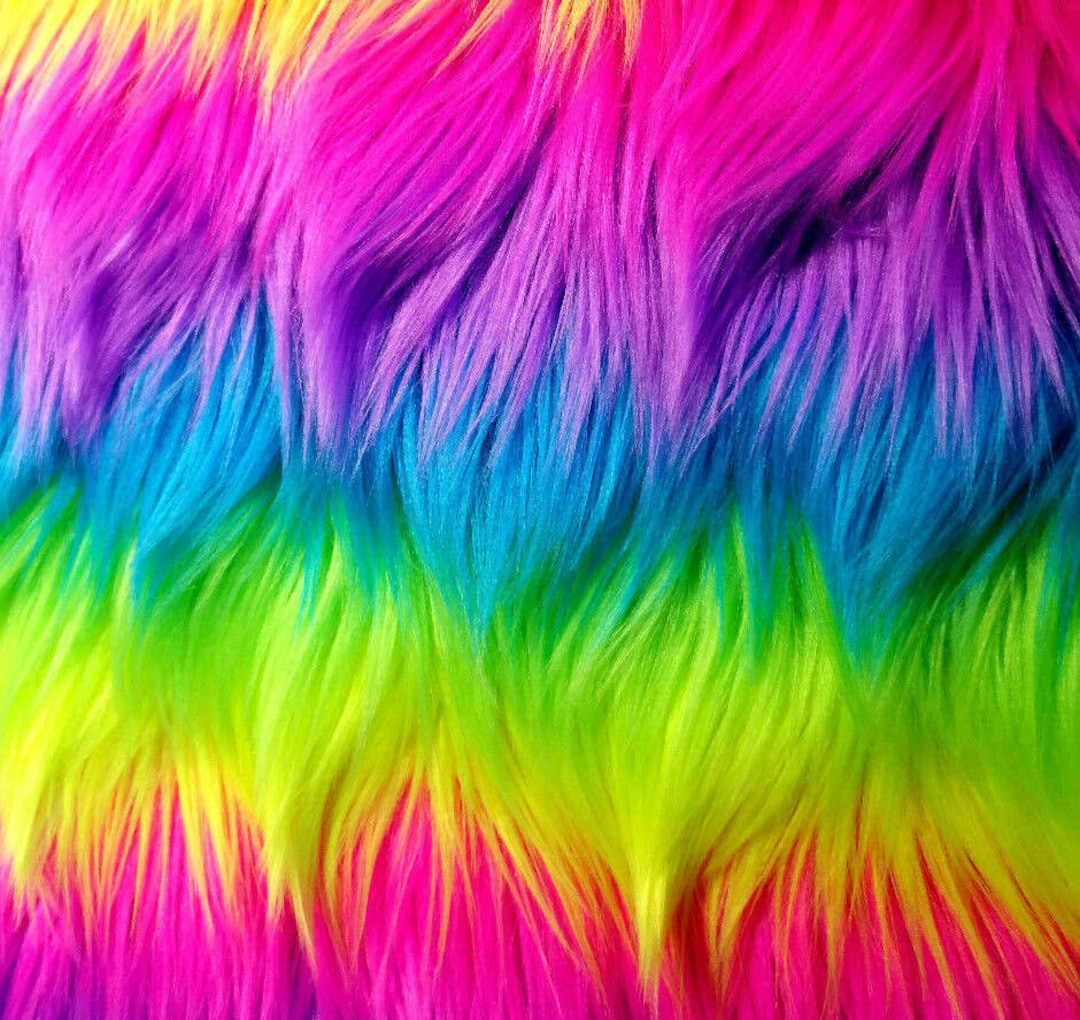 Neon Rainbow Stripe Faux Fur Fabric by the Yard or Half Yard Long Pile ...