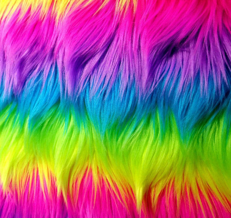 Neon Rainbow Stripe Faux Fur Fabric By The Yard Or Half Yard Long Pile Rainbow Shag image 1