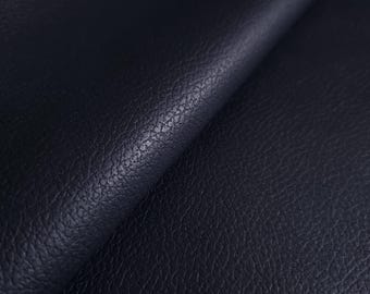 Deep Navy Matte Leatherette Fabric, 54" Wide, Lightweight Subtle Pebble Grain Faux Leather by the Yard