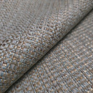 Robins Egg Boucle Tweed Fabric by the Yard, 56" Wide Heavy Upholstery, 2lb Metallic Gold Ribbon Geometric Cloth for Pillows Cushions Chairs
