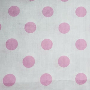 One Inch Polka Dot White on Baby Pink Print Poly Cotton Fabric 58&quot; By The Yard Nursery Dot Print Fabric