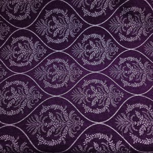 Eggplant Purple & Silver Ogee Medallion Reversible Chenille Upholstery 56" By Yard Persian Laurel Damask