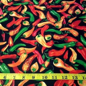 Chili Pepper Print Fabric, Black Poly Cotton Blend, 58" Wide image 3