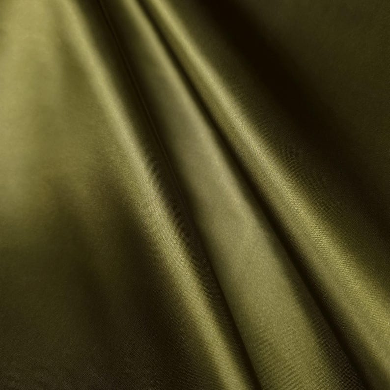 Heavy Olive Green Satin Fabric By The Yard | 8oz Polyester Bridal Bridesmaid Dress | Formal Gown Material | Lustrous Upholstery Drapes 画像 4