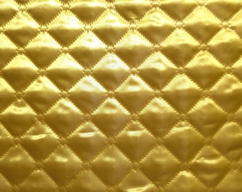 Canary Yellow Taffeta Quilted Batting Fabric by the Yard, 58" Wide Heat Fused Stitchless Diamond Pattern Foam Backing