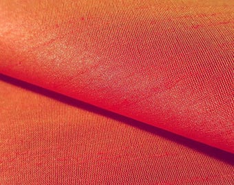 Dupioni Faux Silk Tangerine Orange Fabric 58" By The Yard | Fiery Red & Yellow Two Tone for Indian Sari, Fall Decor, Gowns, and Costumes