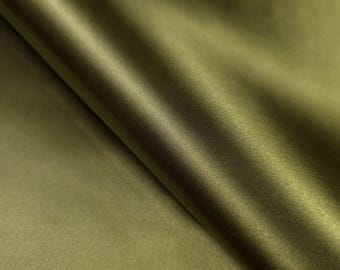 Heavy Olive Green Satin Fabric By The Yard | 8oz Polyester Bridal Bridesmaid Dress | Formal Gown Material | Lustrous Upholstery Drapes