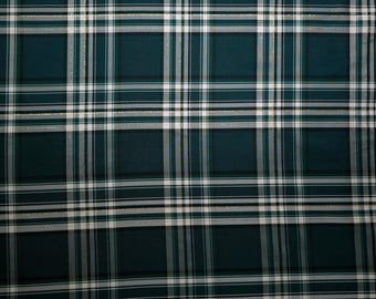 Hunter Green White Holiday Tartan Plaid Suiting Twill Fabric / Gold Stripe / 58" / By The Yard