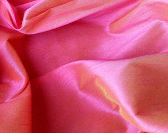 Dupioni Faux Silk Moroccan Sunset Fabric 58" By The Yard | Fiery Pink & Yellow Two Tone for Indian Sari, Bollywood Gowns, and Costumes