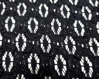 Black Corded Eyelet Stretch Lace Fabric / 56" Wide / Lattice / By The Yard