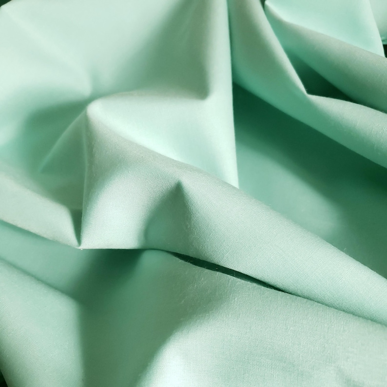 Solid Seafoam Mint Green Poly Cotton Fabric 58" By The Yard Aqua Green Cotton Blend Fabric image 2