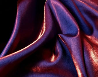 Metallic Two Tone Red Blue Shimmer Shantung Dupioni Fabric 58" By The Yard Poly Shiny Iridescent Reversible