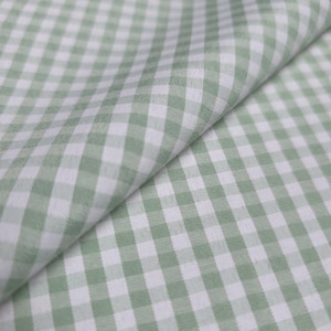 Sage Green Small Gingham Check Polyester Cotton Fabric by the Yard, 58" Wide Material, 5oz Coastal Slub Upholstery Cloth for Pillows Cushion