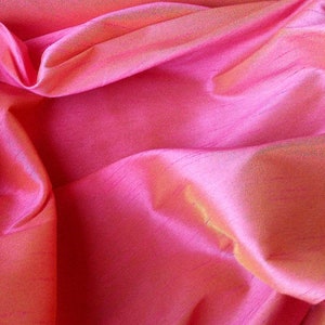 Dupioni Faux Silk Fuchsia Yellow Fabric 58" By The Yard Two Tone Yellow Shot Hot Pink Color Changing Iridescent