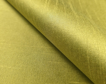 Dupioni Faux Silk Celery Chartreuse Green Fabric 58" By The Yard | Earthy Olive Two Tone for Designer Upholstery, Drapes, Pillows & Apparel