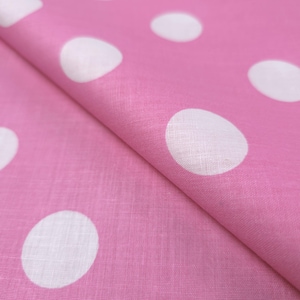 One Inch Polka Dot White on Baby Pink Print Poly Cotton Fabric 58&quot; By The Yard Nursery Dot Print Fabric