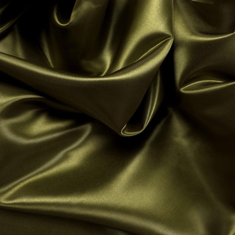 Heavy Olive Green Satin Fabric By The Yard | 8oz Polyester Bridal Bridesmaid Dress | Formal Gown Material | Lustrous Upholstery Drapes 画像 5