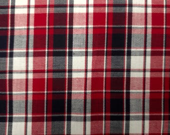 Off White Red Navy Plaid Cotton Flannel Fabric / 56" Wide / Shirting Grade Flannel / By The Yard