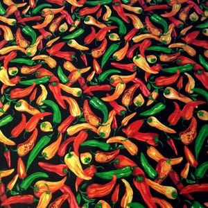 Chili Pepper Print Fabric, Black Poly Cotton Blend, 58" Wide image 4