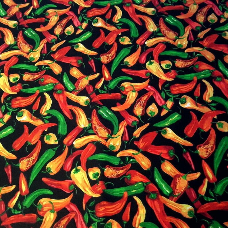 Chili Pepper Print Fabric, Black Poly Cotton Blend, 58" Wide image 4