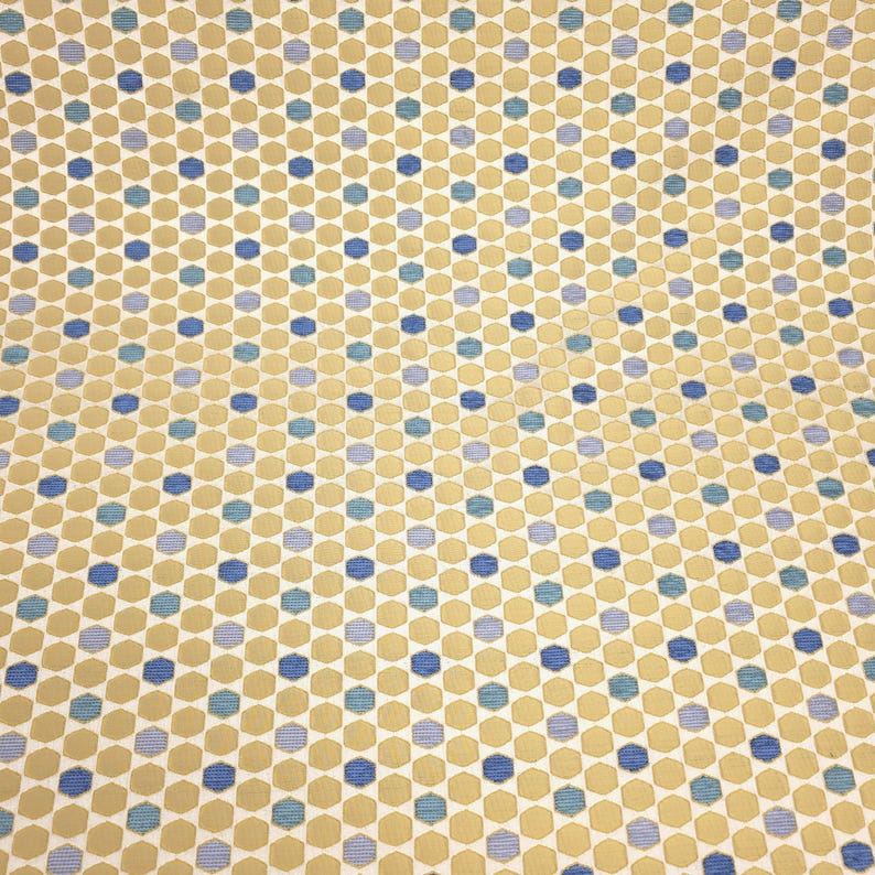 Multi Color Yellow Gold Blue Tile Brocade Fabric 54" By The Yard, Geometric Hexagon Honeycomb Upholstery Material for Chairs & Decor Bild 5