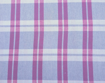 Pink and Blue Plaid Cotton Chambray Fabric, 58" Wide Shirting Material for Sewing Dresses, Shirts, Quilting, Woven Craft Fabric by Yard
