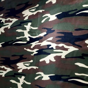 Camo Satin Fabric by the Yard 58" Wide, Green Brown Woodland Camouflage Print Polyester, Non-Stretch Woven for Fashion Apparel & Decor
