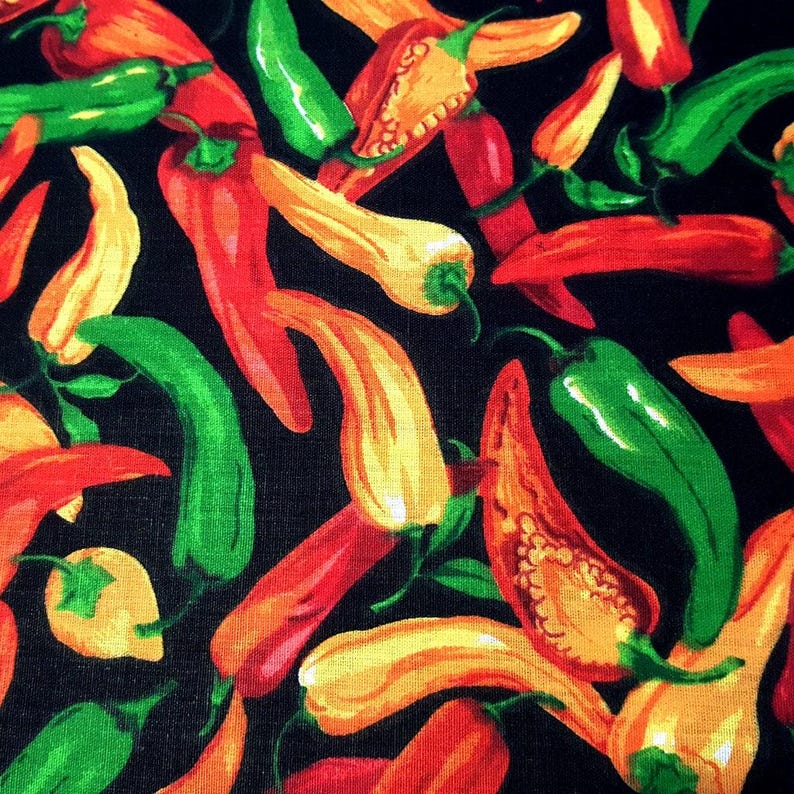 Chili Pepper Print Fabric, Black Poly Cotton Blend, 58" Wide image 7