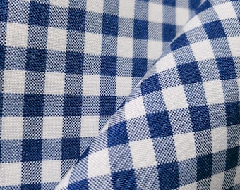 Royal Blue Gingham Poly Poplin Fabric - Blue White Checkered Material 58" by the Yard Durable Apparel & Craft Fabric