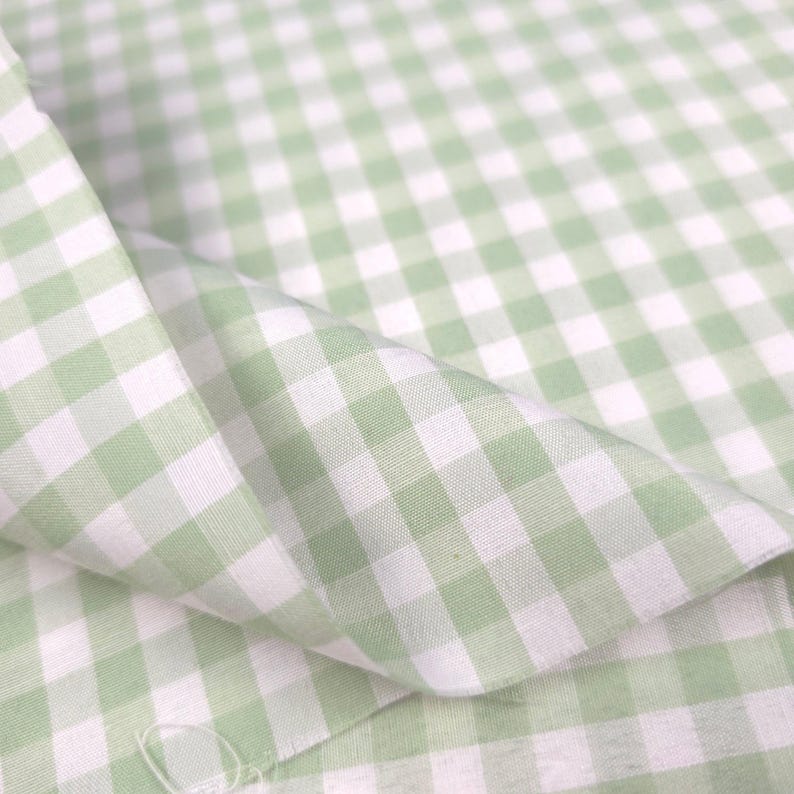 Sage Green Gingham Poly Cotton Fabric - 1/4 Inch Green and White Checkered Material 58" By The Yard - Soft & Durable Apparel Fabric zdjęcie 8