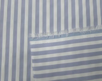Blue White Striped Cotton Shirting Fabric / 58" Wide / Crisp Weave / By The Yard