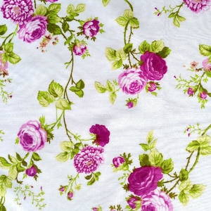 Classic Pink Rose Floral Print Poly Cotton Fabric 58&quot; By The Yard Victorian Roses