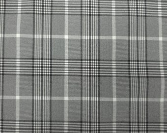 Grey Black White Plaid Suiting Fabric / 56" Wide / Poly Weave / By The Yard