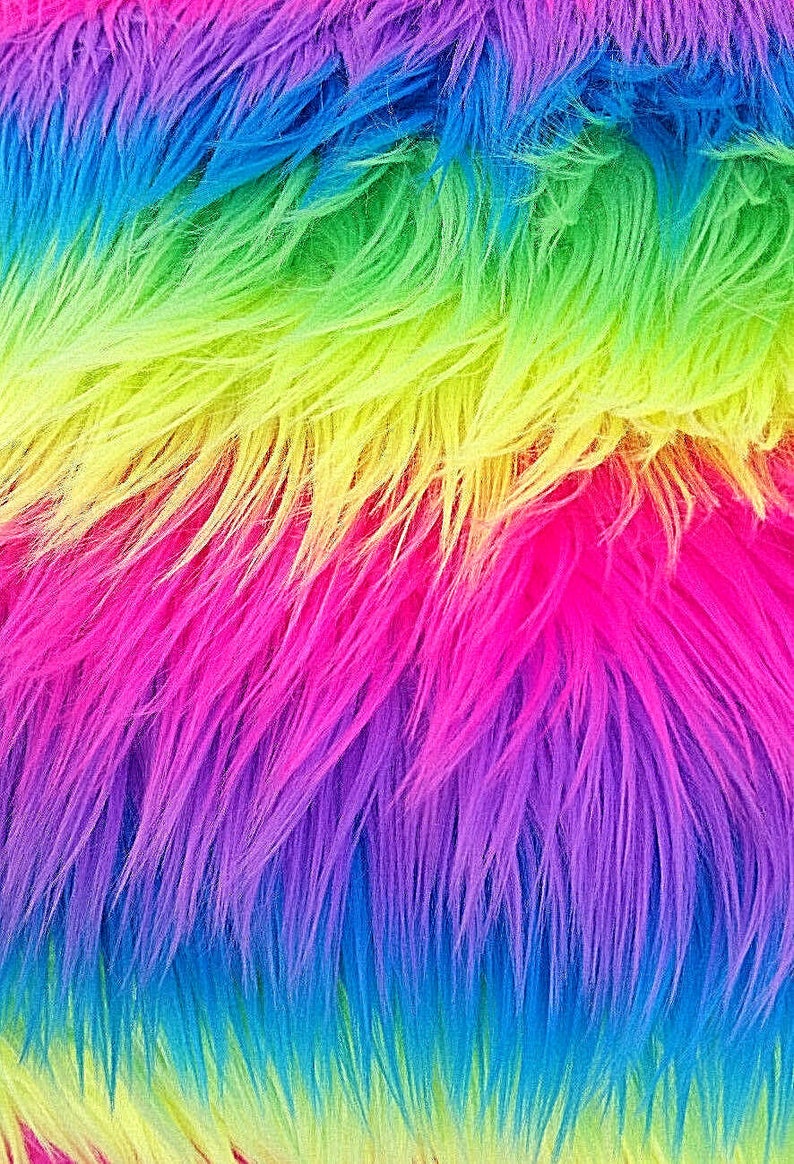 Neon Rainbow Stripe Faux Fur Fabric By The Yard Or Half Yard Long Pile Rainbow Shag image 2