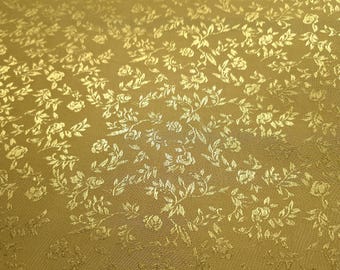 Yellow Gold Floral Rose Wave Reversible Brocade Fabric / 58" Wide / By The Yard