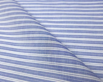 Blue White Striped Cotton Shirting Fabric / 58" Wide / Semi Sheer / By The Yard