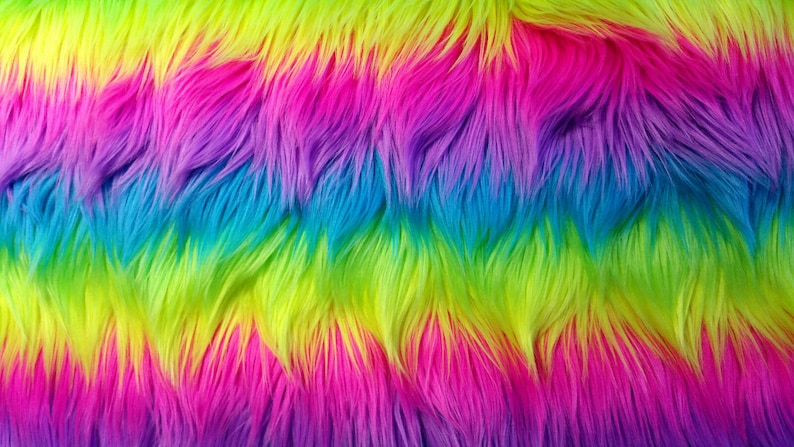 Neon Rainbow Stripe Faux Fur Fabric By The Yard Or Half Yard Long Pile Rainbow Shag image 5